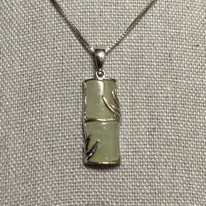 Beautiful Jadeite & Silver Bamboo Shaped Pendant Signed Midas Turkey 925